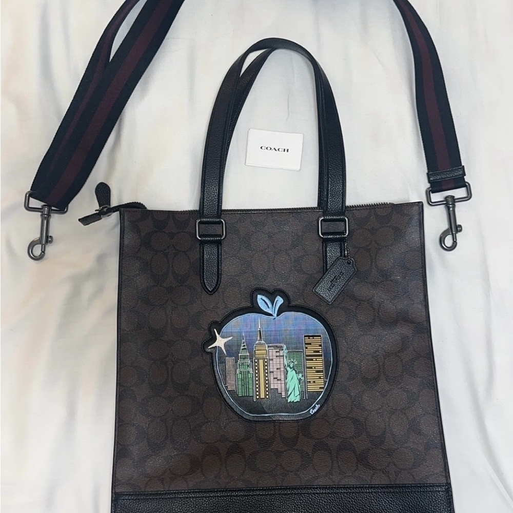 Coach Brown Tote Bag with New York City Motif